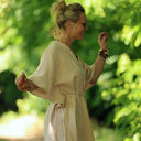 Robe Joanne — Double gaze de coton rayée écureuil - Quintessence