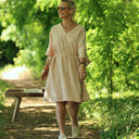 Robe Joanne — Double gaze de coton rayée écureuil - Quintessence