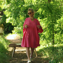 Robe Joanne — Double gaze de coton rayée rosée - Quintessence