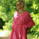 Robe Joanne — Double gaze de coton rayée rosée - Quintessence