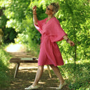 Robe Joanne — Double gaze de coton rayée rosée - Quintessence