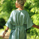Robe Joanne — Lin bleu chiné pacifique - Quintessence
