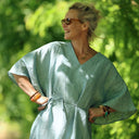 Robe Joanne — Lin bleu chiné pacifique - Quintessence