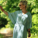 Robe Joanne — Lin bleu chiné pacifique - Quintessence