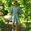 Robe Joanne — Lin bleu chiné pacifique - Quintessence