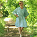Robe Joanne — Lin bleu chiné pacifique - Quintessence