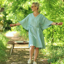 Robe Joanne — Lin bleu chiné pacifique - Quintessence