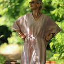 Robe Joanne — Lin chiné rose poudré - Quintessence