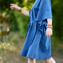 Robe Joanne — Seersucker de coton bleu Majorelle - Quintessence