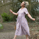 Robe Juliette - Coton herbier bleu - orangé - Quintessence