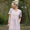 Robe Juliette - Coton herbier bleu - orangé - Quintessence