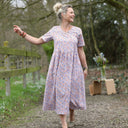 Robe Juliette - Coton herbier bleu - orangé - Quintessence