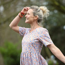 Robe Juliette - Coton herbier bleu - orangé - Quintessence