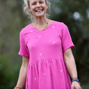 Robe Juliette - double gaze de coton fuchsia brodé - Quintessence