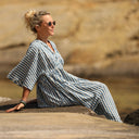 Robe Kalaya - seersucker de coton rayé bleu - Quintessence