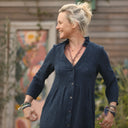 Robe léontine en jacquard coton/lin marine - Quintessence