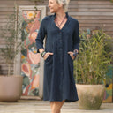 Robe léontine en jacquard coton/lin marine - Quintessence