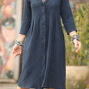 Robe léontine en jacquard coton/lin marine - Quintessence