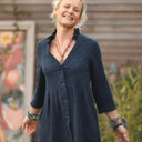 Robe léontine en jacquard coton/lin marine - Quintessence