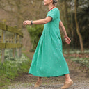 Robe Louisa - Double gaze de coton brodée vert pep's - Quintessence