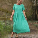 Robe Louisa - Double gaze de coton brodée vert pep's - Quintessence