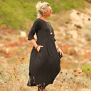 Robe Louisa - Double gaze de coton/lin jacquard fleuri noir - Quintessence