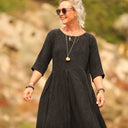 Robe Louisa - Double gaze de coton/lin jacquard fleuri noir - Quintessence