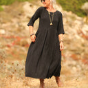 Robe Louisa - Double gaze de coton/lin jacquard fleuri noir - Quintessence