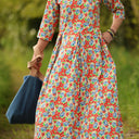 Robe Louisa manches 3/4 Coton coquelicots | Quintessence