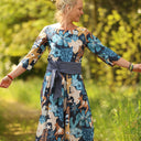 Robe Louisa manches 3/4 coton imprimé Bleu astral | Quintessence