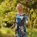 Robe Louisa manches 3/4 coton imprimé Bleu astral | Quintessence