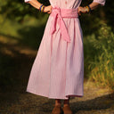 Robe Louisa manches 3/4 Coton rayures figues | Quintessence