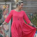 Robe Louisa manches 3/4 jacquard coton/lin fuchsia - Quintessence