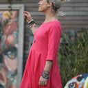 Robe Louisa manches 3/4 jacquard coton/lin fuchsia - Quintessence