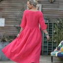 Robe Louisa manches 3/4 jacquard coton/lin fuchsia - Quintessence