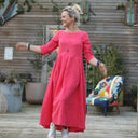 Robe Louisa manches 3/4 jacquard coton/lin fuchsia - Quintessence