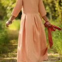 Robe Louisa manches 3/4 Lin abricot | Quintessence