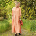 Robe Louisa manches 3/4 Lin abricot | Quintessence