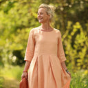 Robe Louisa manches 3/4 Lin abricot | Quintessence