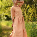 Robe Louisa manches 3/4 Lin abricot | Quintessence