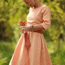Robe Louisa manches 3/4 Lin abricot | Quintessence