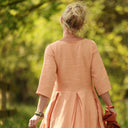 Robe Louisa manches 3/4 Lin abricot | Quintessence