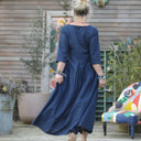 Robe Louisa manches 3/4 lin bleu indigo - Quintessence