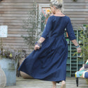 Robe Louisa manches 3/4 lin bleu indigo - Quintessence