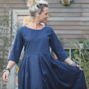 Robe Louisa manches 3/4 lin bleu indigo - Quintessence