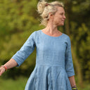 Robe Louisa manches 3/4 – Lin chiné denim - Quintessence