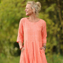 Robe Louisa manches 3/4 Lin chiné orange pep's | Quintessence