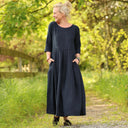 Robe Louisa manches 3/4 – Lin marine - Quintessence