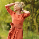 Robe Louisa manches 3/4 Lin terre cuite | Quintessence