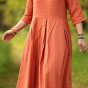 Robe Louisa manches 3/4 Lin terre cuite | Quintessence